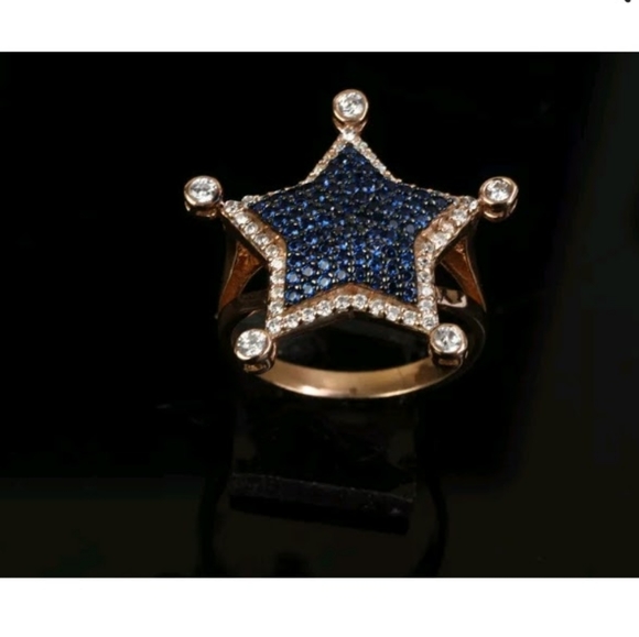 Blue & white sapphire rose gold star ring sz7.75 - Picture 2 of 4